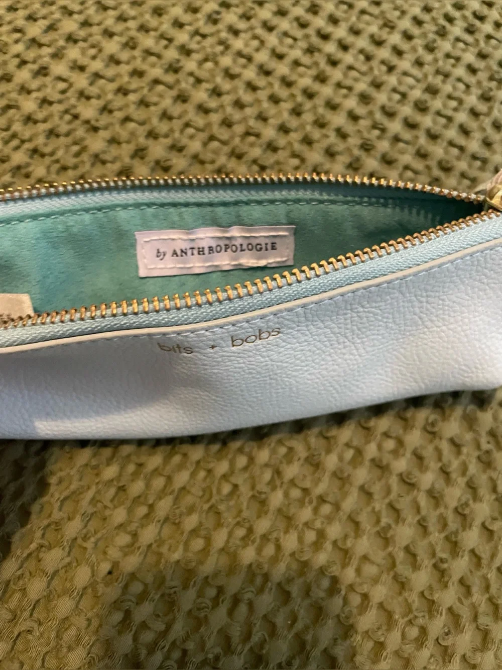 Anthropologie Aquamarine Leather Tassel Zip Pouch